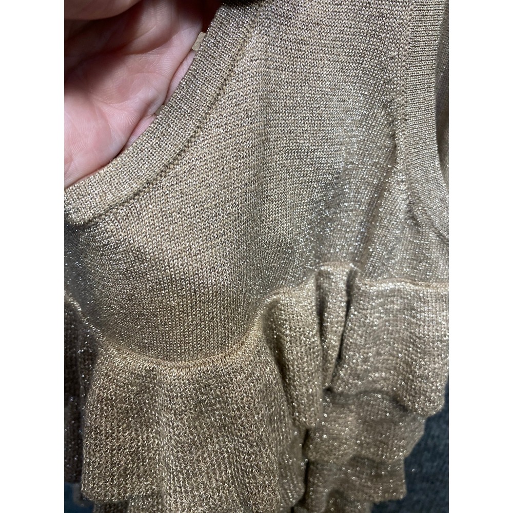 Kenneth Cole New York Gold Metallic Silk Blend Tiered Ruffle Tank Top XL - Picture 6 of 8